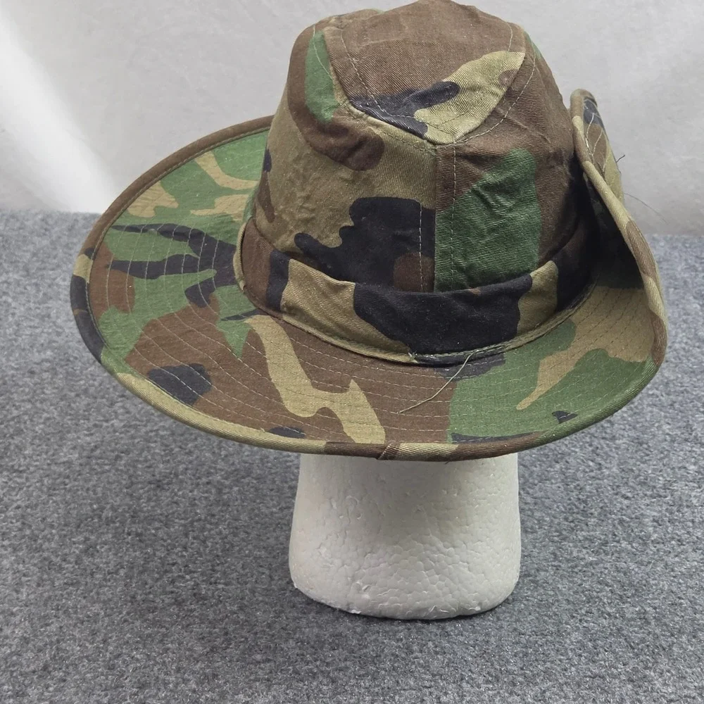 Vintage 80s Woodland Camo Boonie Hat L Green Made USA 1 Sided Snap Brim Military